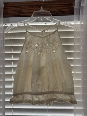 Aerie Cream Embroidered Cut Out Top